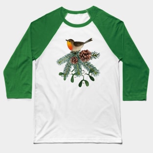 Song Bird Tree Branch Evergreen Pinecone Nature Lover's Baseball T-Shirt